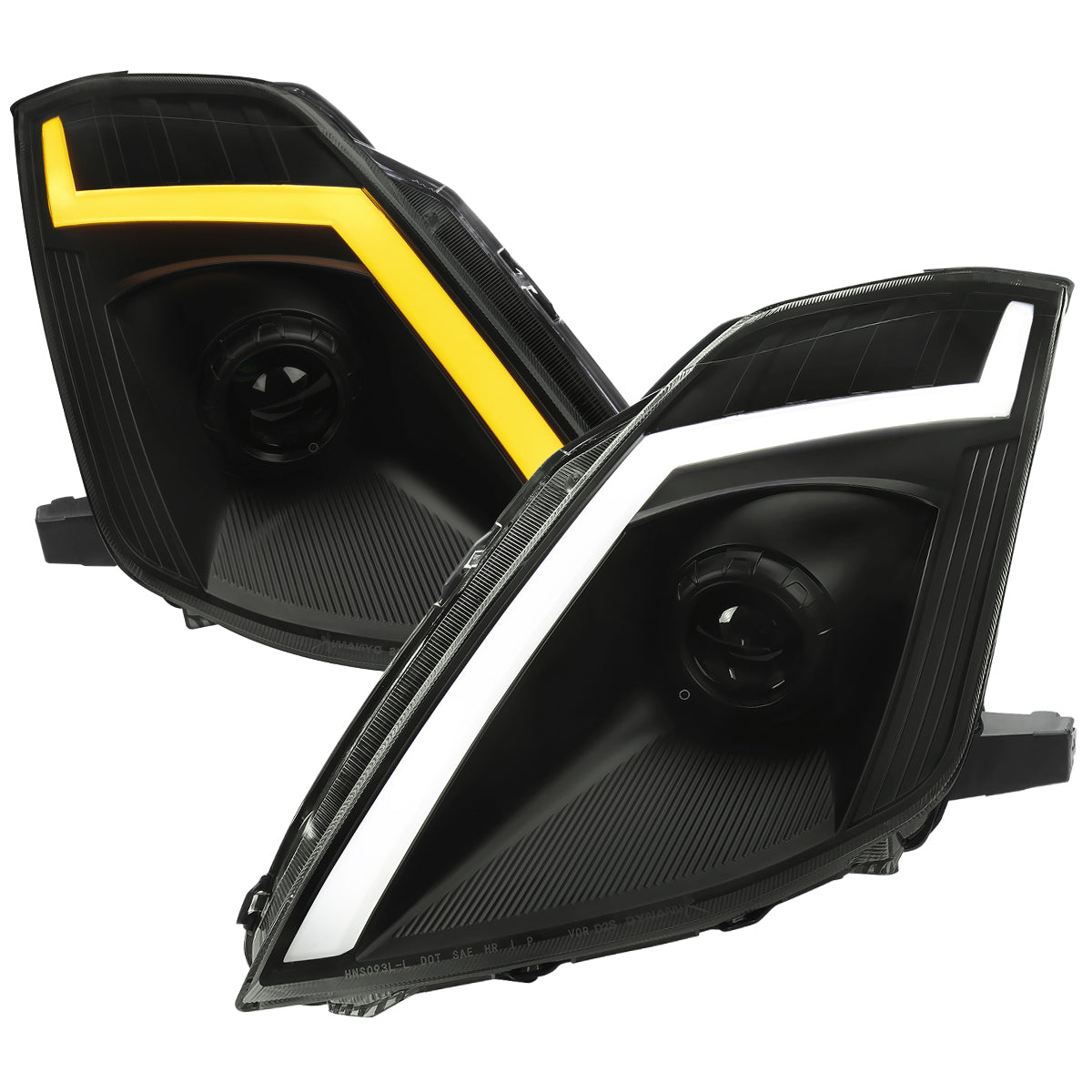 2006-2009 Nissan 350Z Switchback Sequential Turn Signal Animated LED Bar Projector Headlights (Matte Black Housing/Smoked Lens)