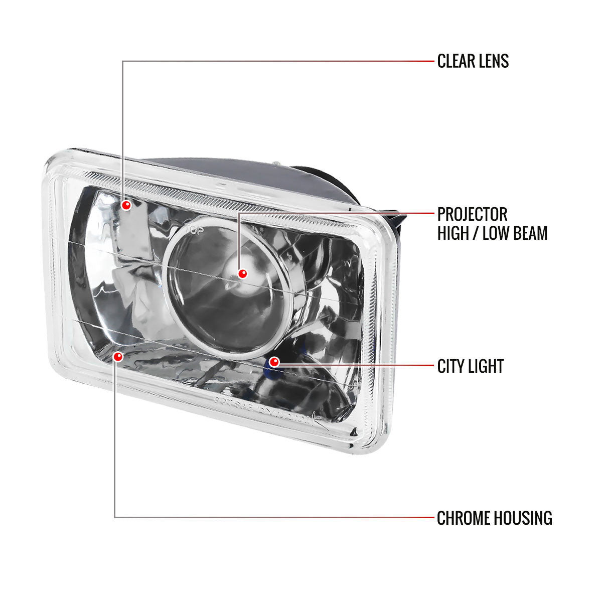 Universal 4"x6" H4 Projector Headlights (Chrome Housing/Glass Lens)