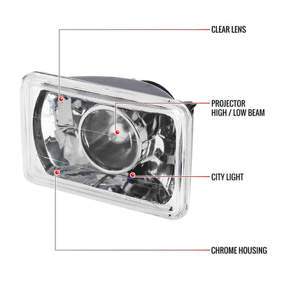 Universal 4"x6" H4 Projector Headlights (Chrome Housing/Glass Lens)