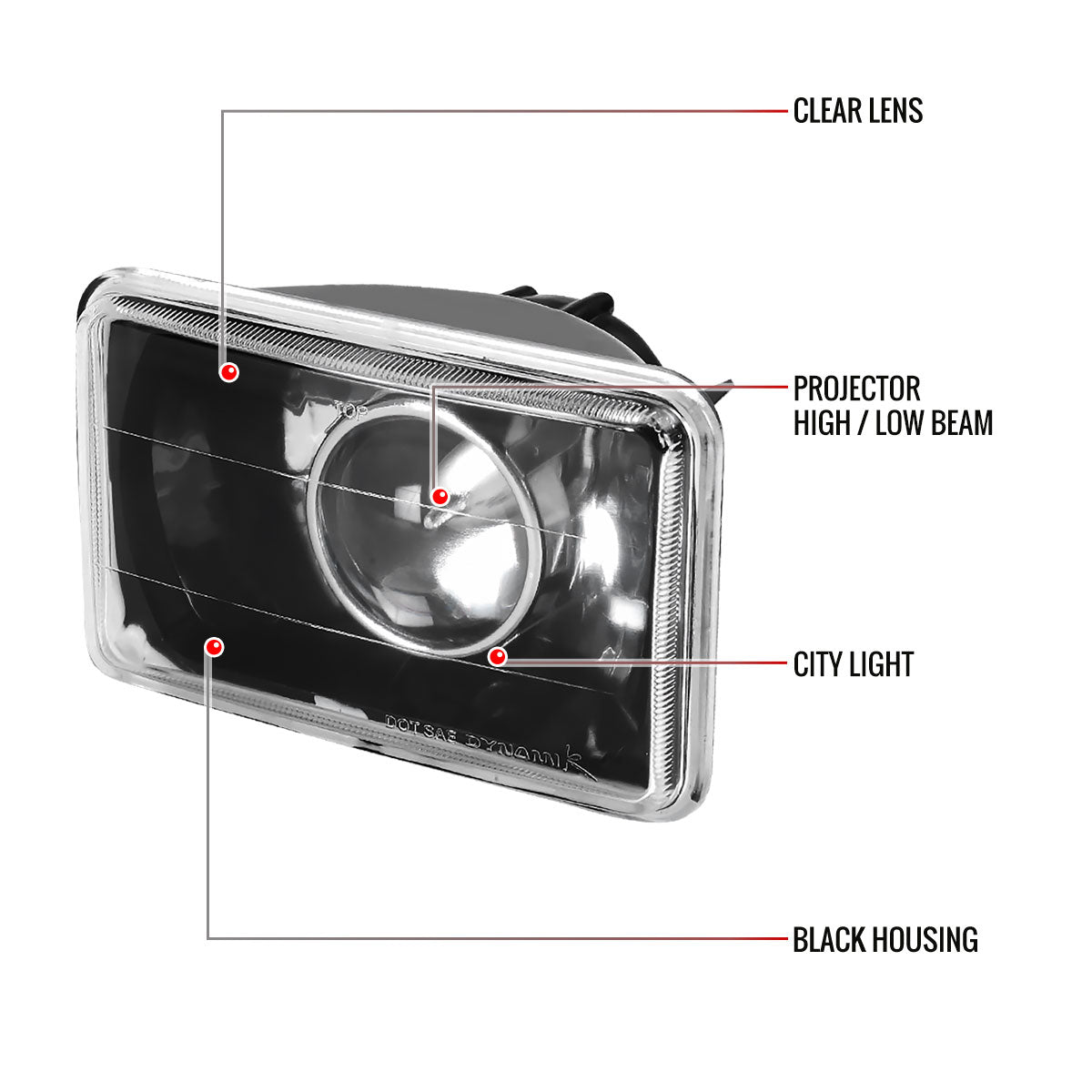 Universal 4"x6" H4 Projector Headlights (Matte Black Housing/Glass Lens)