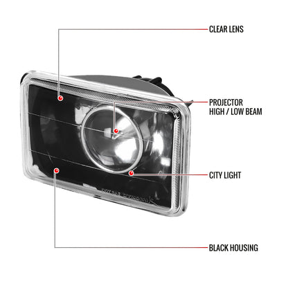 Universal 4"x6" H4 Projector Headlights (Matte Black Housing/Glass Lens)