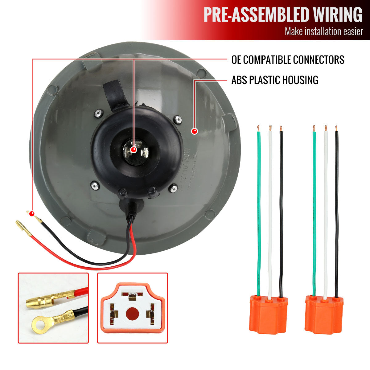 Universal 7" Round H4 Projector Headlights (Chrome Housing/Clear Lens)