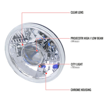 Universal 7" Round H4 Projector Headlights (Chrome Housing/Clear Lens)