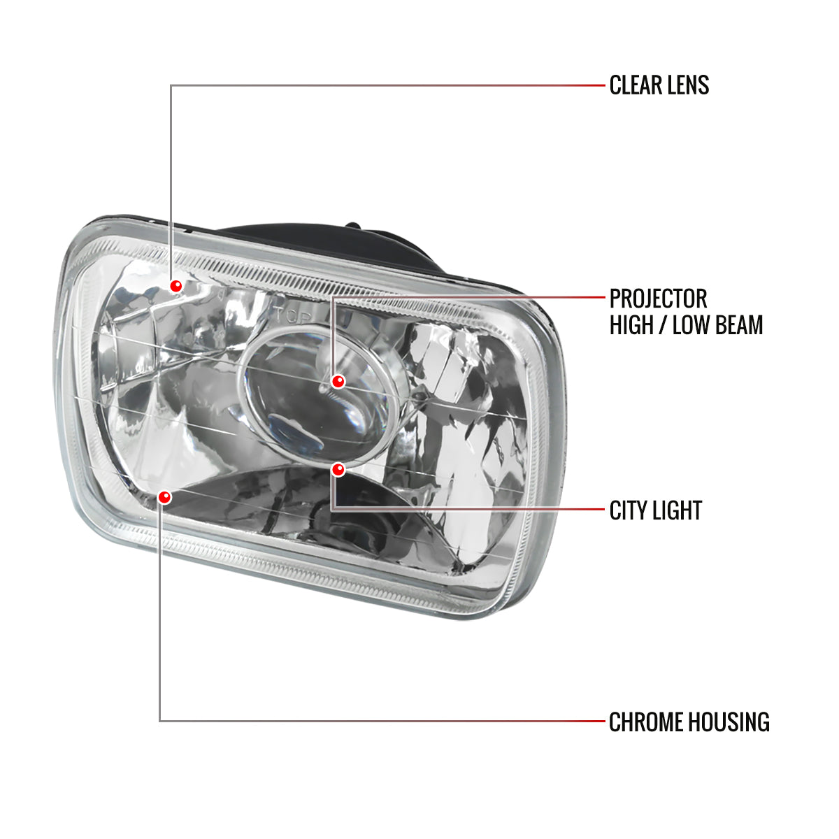 Universal 7"x6" H4 Projector Headlights (Chrome Housing/Clear Lens)