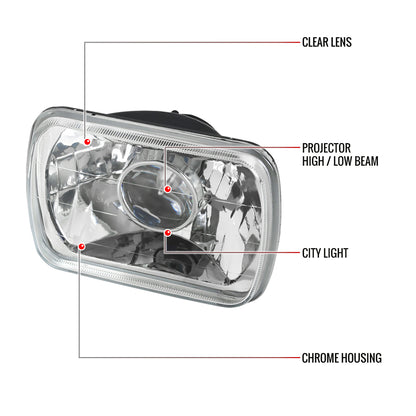 Universal 7"x6" H4 Projector Headlights (Chrome Housing/Clear Lens)