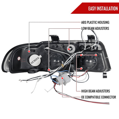 1999-2001 Audi A4/S4 Dual Halo Projector Headlights (Matte Black Housing/Clear Lens)