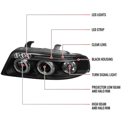 1999-2001 Audi A4/S4 Dual Halo Projector Headlights (Matte Black Housing/Clear Lens)
