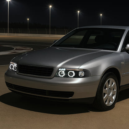 1999-2001 Audi A4/S4 Dual Halo Projector Headlights (Matte Black Housing/Clear Lens)