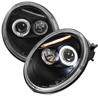 1998-2005 Volkswagen Beetle Halo Projector Headlights (Matte Black Housing/Clear Lens)