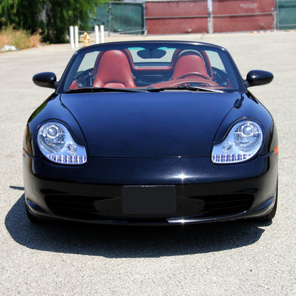 1997-2004 Porsche Boxster 986/911 996 LED Light Strip Projector Headlights w/ LED Turn Signal Lights (Chrome Housing/Clear Lens)