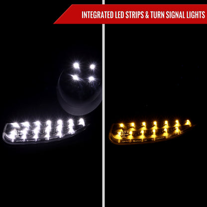 1997-2004 Porsche Boxster 986/911 996 LED Light Strip Projector Headlights w/ LED Turn Signal Lights (Matte Black Housing/Clear Lens)