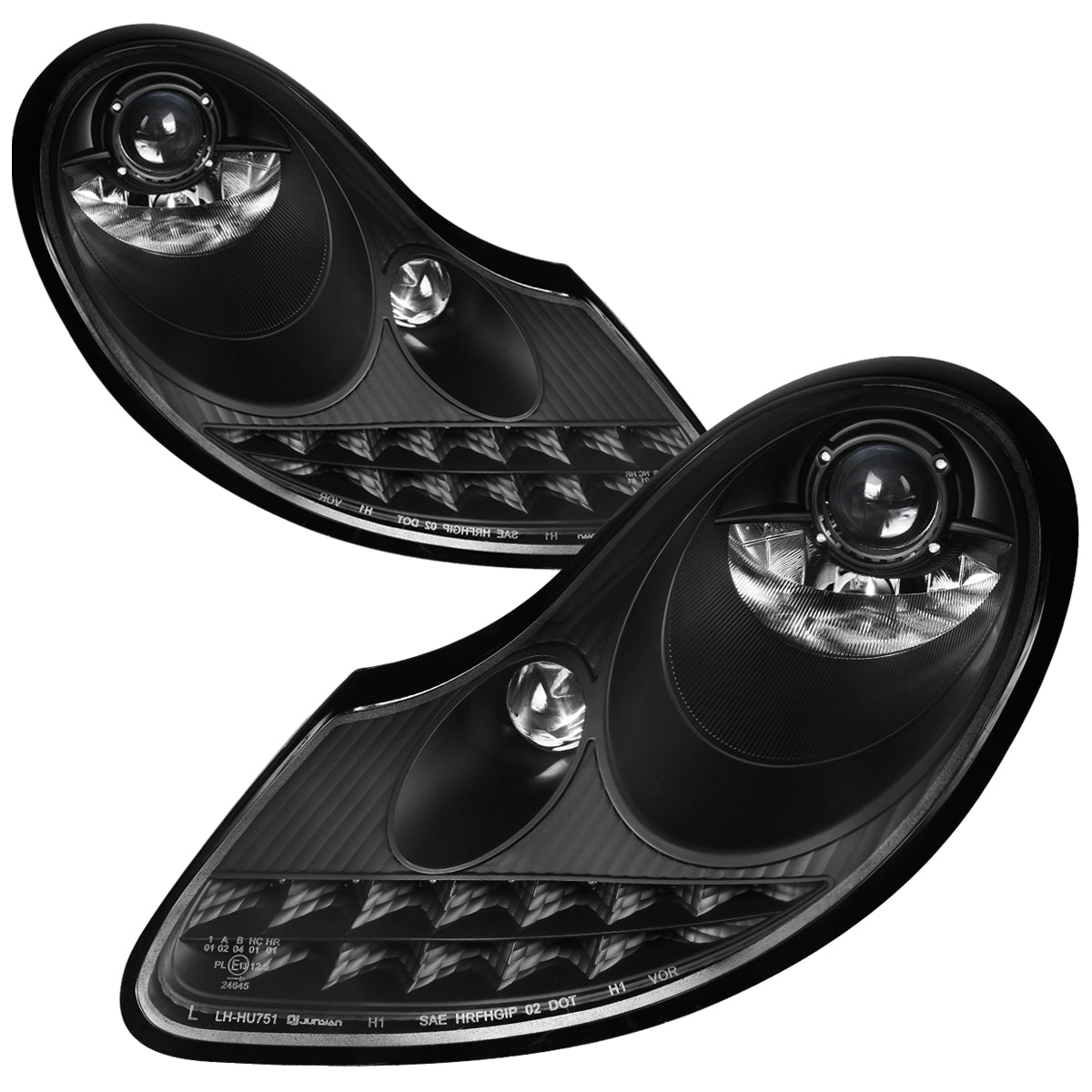1997-2004 Porsche Boxster 986/911 996 LED Light Strip Projector Headlights w/ LED Turn Signal Lights (Matte Black Housing/Clear Lens)