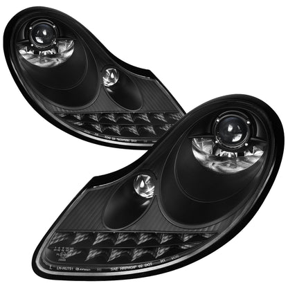 1997-2004 Porsche Boxster 986/911 996 LED Light Strip Projector Headlights w/ LED Turn Signal Lights (Matte Black Housing/Clear Lens)