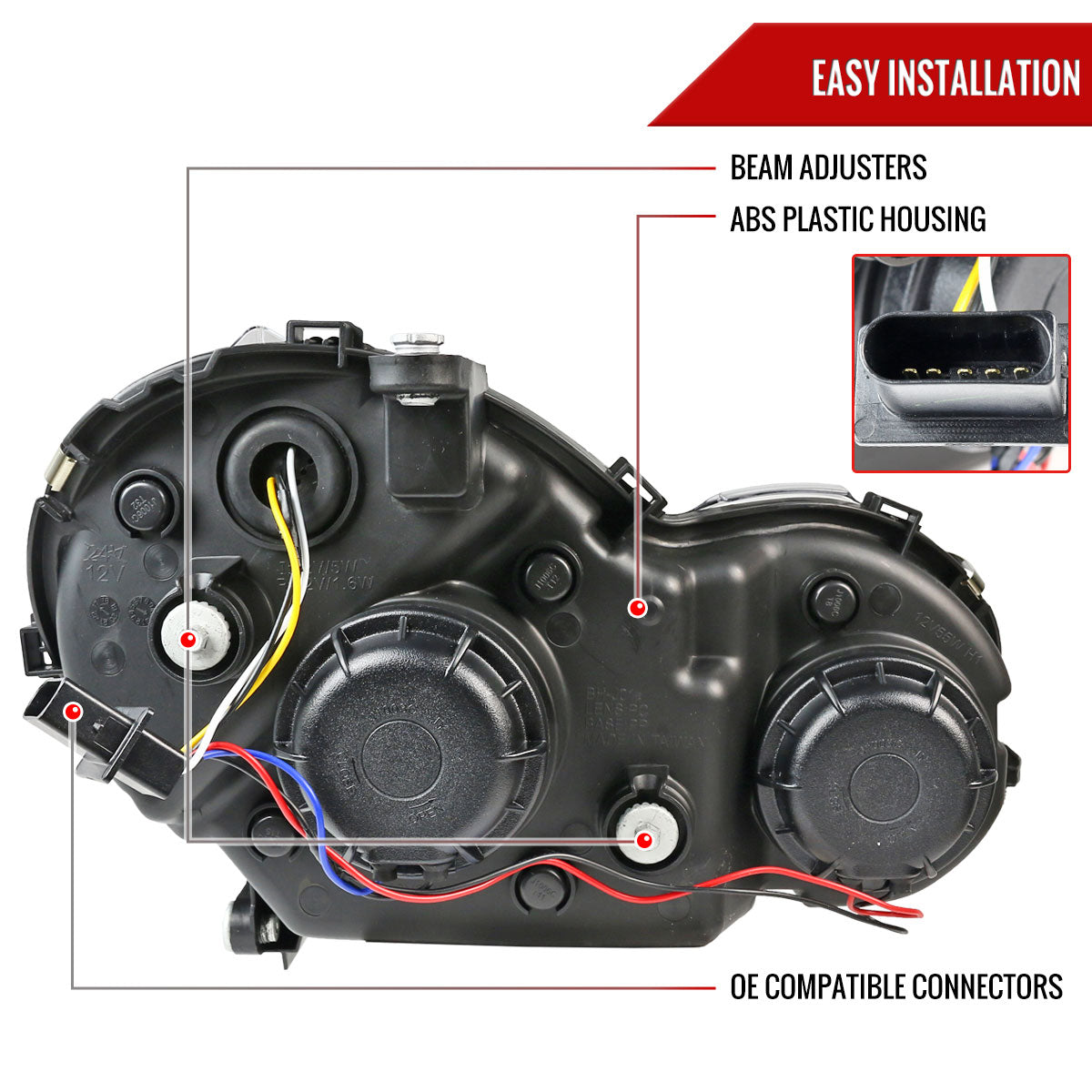 2001-2007 Mercedes Benz W203 C Class Sedan Projector Headlights w/ LED Light Bar & LED Turn Signal Lights (Chrome Housing/Clear Lens)