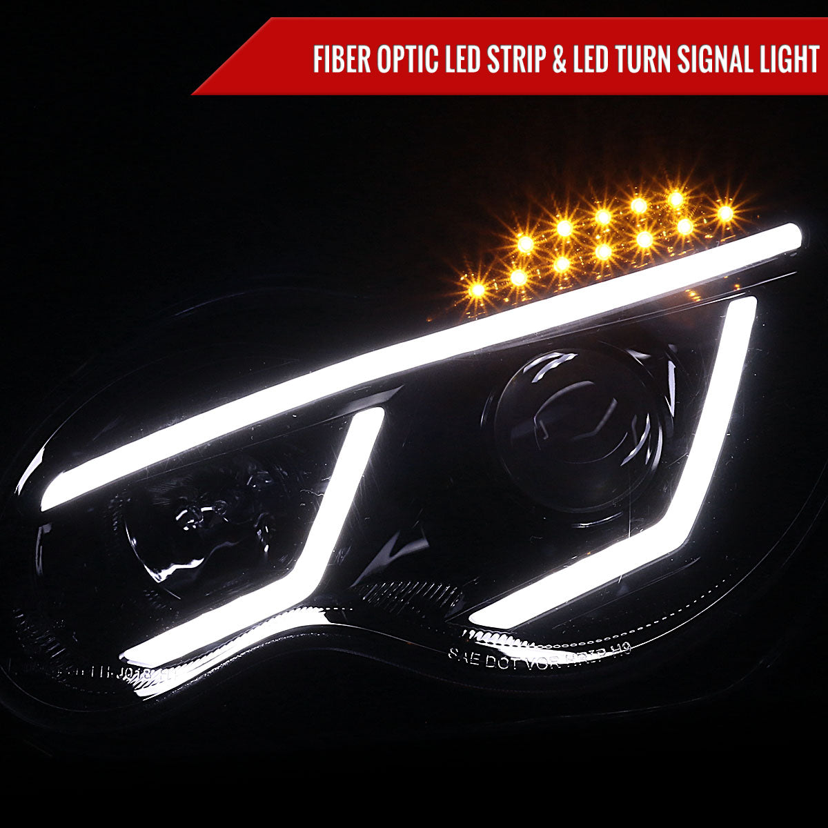 2001-2007 Mercedes Benz W203 C Class Sedan LED Bar Projector Headlights w/ LED Turn Signal Lights (Glossy Black Housing/Smoked Lens)