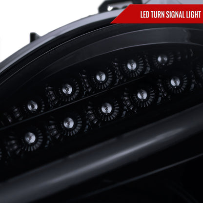 2001-2007 Mercedes Benz W203 C Class Sedan LED Bar Projector Headlights w/ LED Turn Signal Lights (Glossy Black Housing/Smoked Lens)