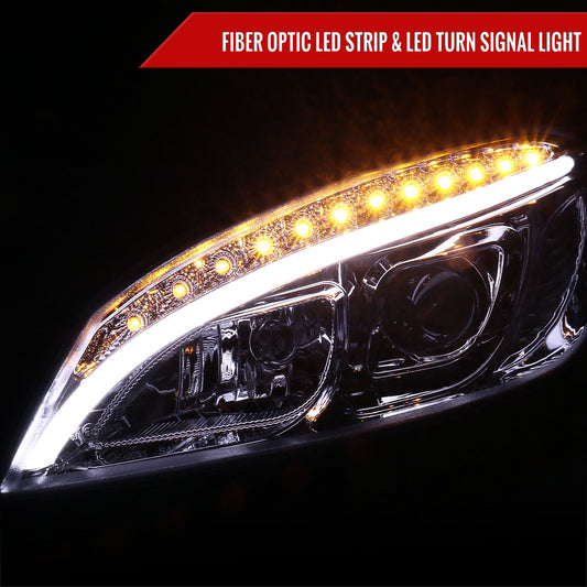2008-2011 Mercedes Benz W204 C Class Projector Headlights w/ LED Light Bar & LED Turn Signal Lights (Chrome Housing/Clear Lens)