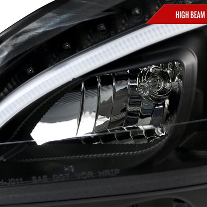2008-2011 Mercedes Benz W204 C Class Projector Headlights w/ LED Light Bar & LED Turn Signal Lights (Matte Black Housing/Clear Lens)