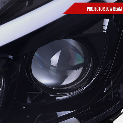 2012-2014 Mercedes-Benz W204 C-Class Switchback Sequential LED Bar Projector Headlights (Matte Black Housing/Smoked Lens)