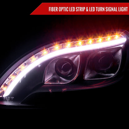 1998-2006 Mercedes Benz W220 S Class Projector Headlights w/ LED Light Strip & Turn Signal Lights (Matte Black Housing/Clear Lens)
