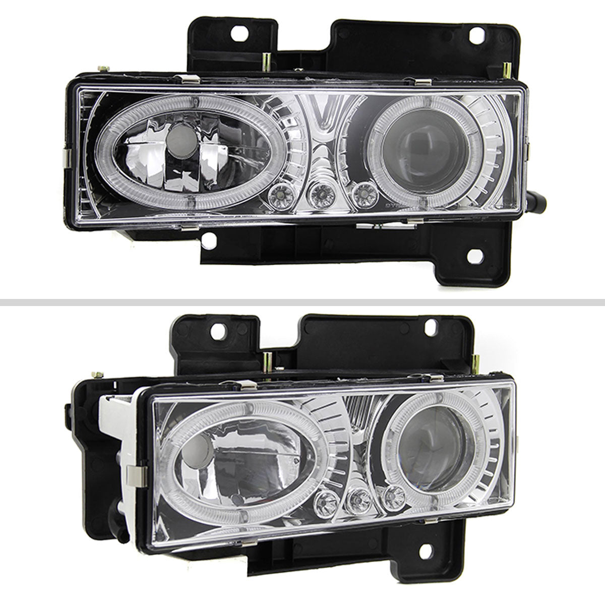 1988-1999 Chevrolet  C/K C10/Blazer/Tahoe/Yukon/Sierra/Silverado Dual Halo Projector Headlights (Chrome Housing/Clear Lens)