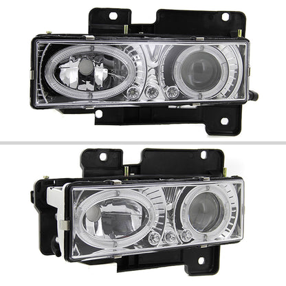 1988-1999 Chevrolet  C/K C10/Blazer/Tahoe/Yukon/Sierra/Silverado Dual Halo Projector Headlights (Chrome Housing/Clear Lens)