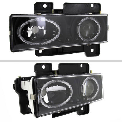 1988-1999 Chevrolet  C/K C10/Blazer/Tahoe/Yukon/Sierra/Silverado Dual Halo Projector Headlights (Matte Black Housing/Clear Lens)