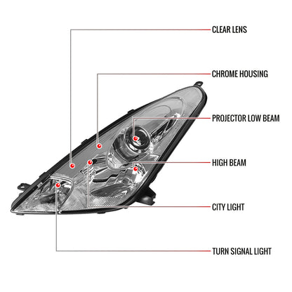 2000-2005 Toyota Celica Projector Headlights (Chrome Housing/Clear Lens)
