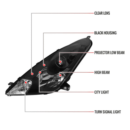 2000-2005 Toyota Celica Projector Headlights (Matte Black Housing/Clear Lens)