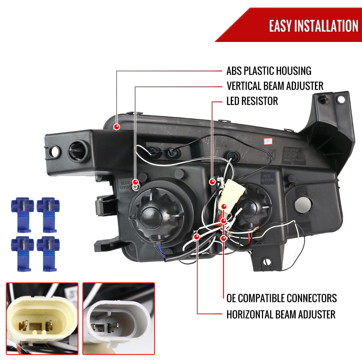 2005-2010 Dodge Charger Dual Halo Projector Headlights (Glossy Black Housing/Smoked Lens)