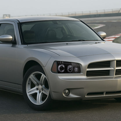 2005-2010 Dodge Charger Dual Halo Projector Headlights (Glossy Black Housing/Smoked Lens)