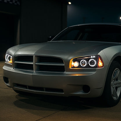 2005-2010 Dodge Charger Dual Halo Projector Headlights (Matte Black Housing/Clear Lens)