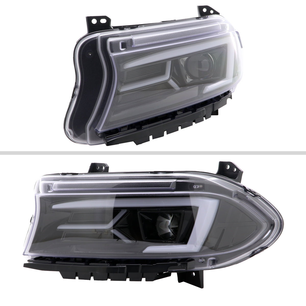 2015-2023 Dodge Charger LED Strip Projector Headlights w/ LED Sequential Turn Signal (Jet Black Housing/Clear Lens)