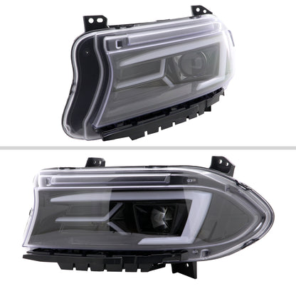 2015-2023 Dodge Charger LED Strip Projector Headlights w/ LED Sequential Turn Signal (Jet Black Housing/Clear Lens)