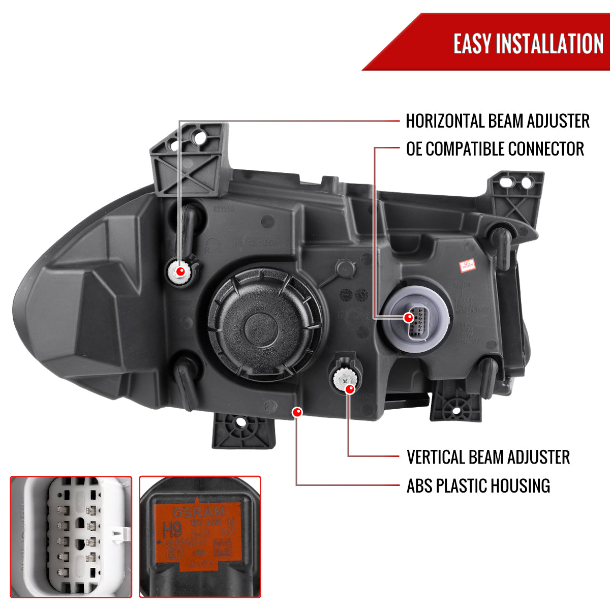 2015-2023 Dodge Charger LED Strip Projector Headlights w/ LED Sequential Turn Signal (Jet Black Housing/Clear Lens)