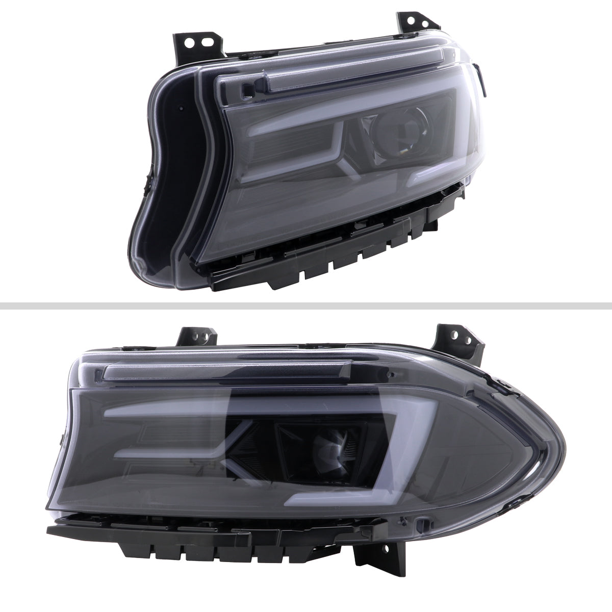 2015-2023 Dodge Charger LED Strip Projector Headlights w/ LED Sequential Turn Signal (Chrome Housing/Smoked Lens)