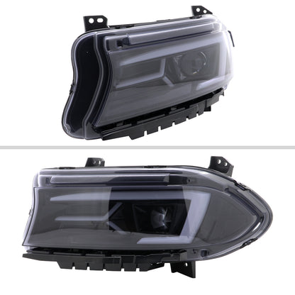 2015-2023 Dodge Charger LED Strip Projector Headlights w/ LED Sequential Turn Signal (Chrome Housing/Smoked Lens)