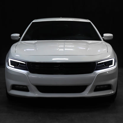 2015-2023 Dodge Charger LED Strip Projector Headlights w/ LED Sequential Turn Signal (Chrome Housing/Smoked Lens)