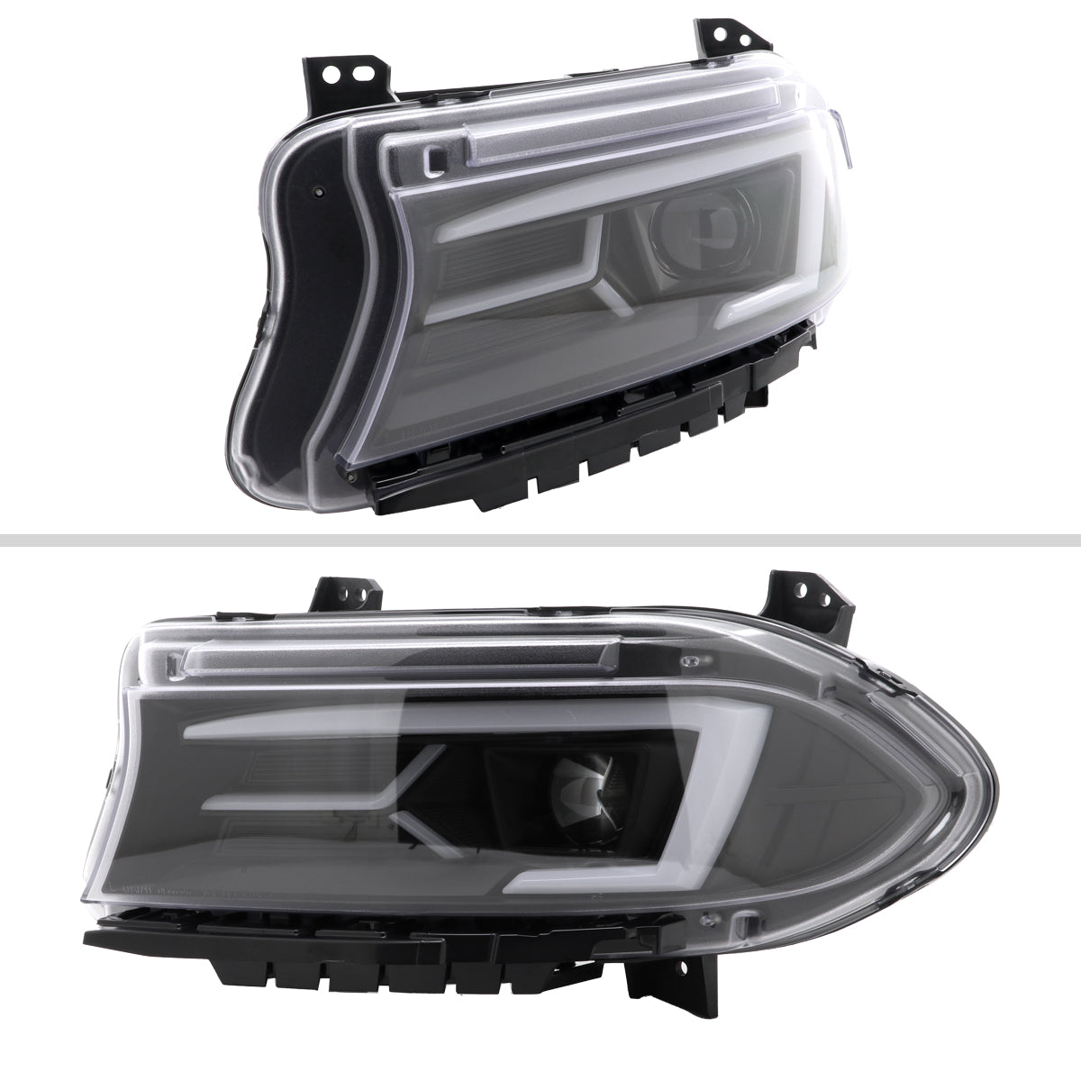 2015-2023 Dodge Charger LED Strip Projector Headlights w/ LED Sequential Turn Signal (Matte Black Housing/Clear Lens)