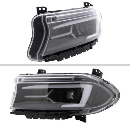2015-2023 Dodge Charger LED Strip Projector Headlights w/ LED Sequential Turn Signal (Matte Black Housing/Clear Lens)