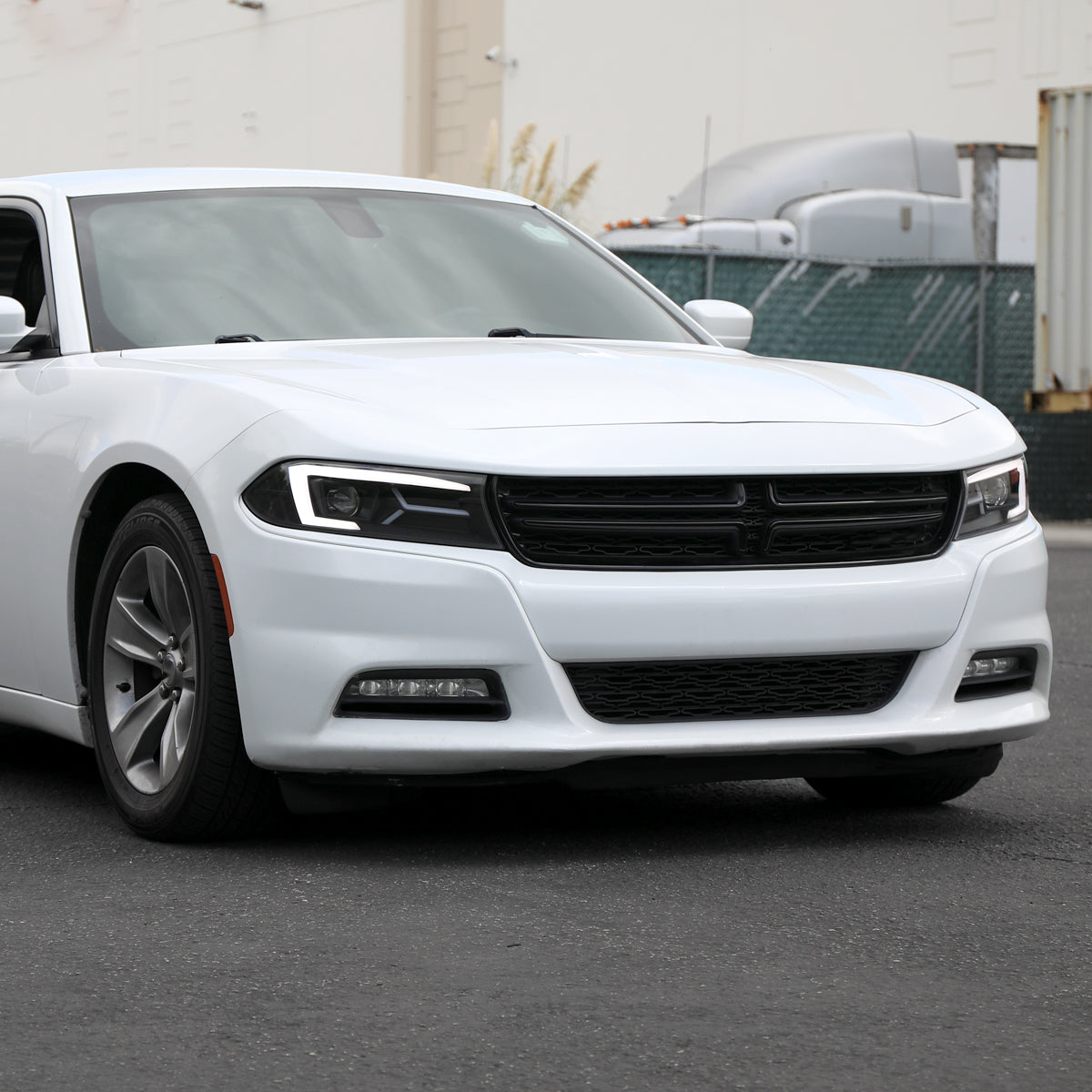2015-2023 Dodge Charger LED Strip Projector Headlights w/ LED Sequential Turn Signal (Matte Black Housing/Clear Lens)