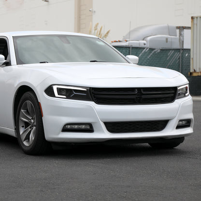 2015-2023 Dodge Charger LED Strip Projector Headlights w/ LED Sequential Turn Signal (Matte Black Housing/Clear Lens)