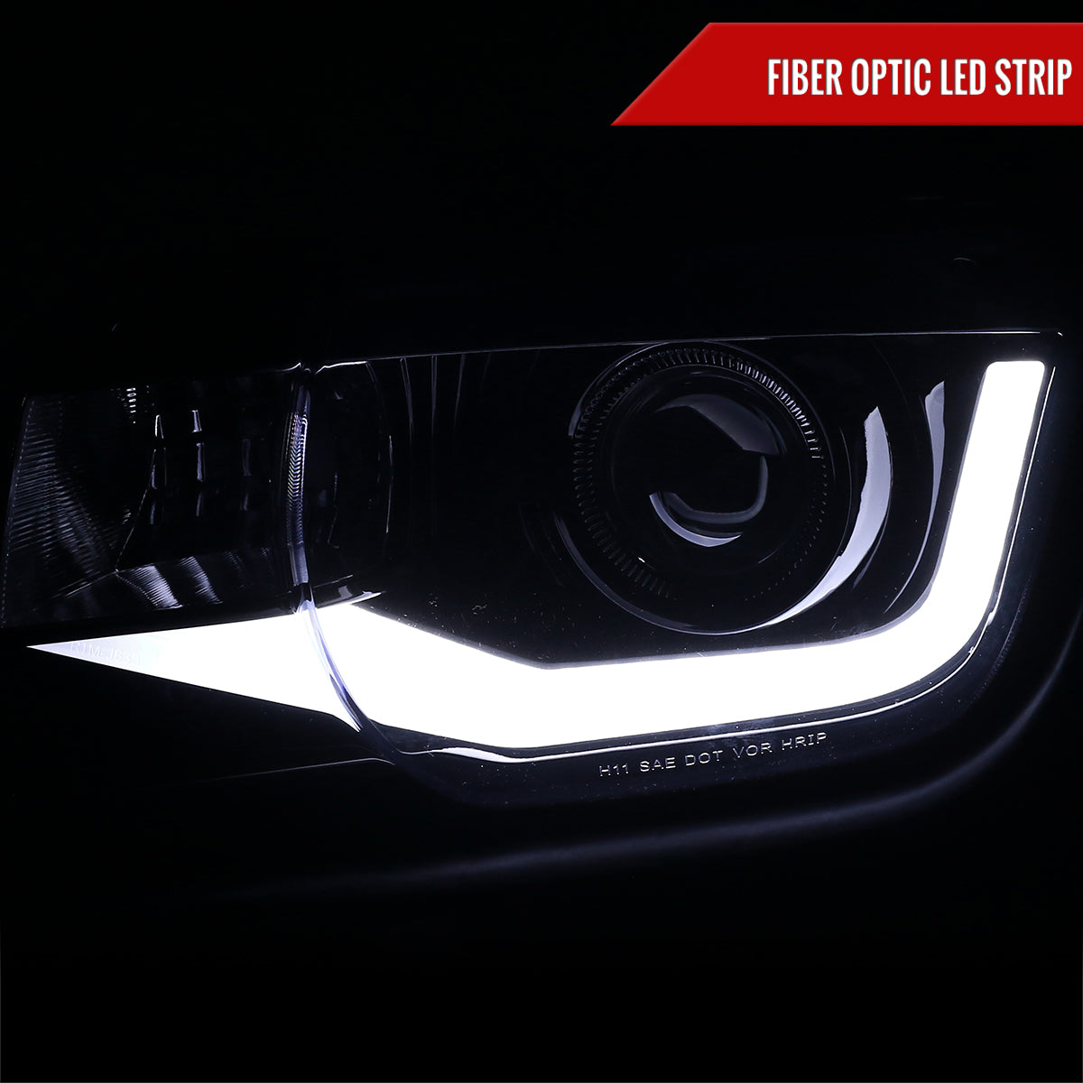 2010-2013 Chevrolet Camaro LED Bar Projector Headlights (Glossy Black Housing/Smoked Lens)