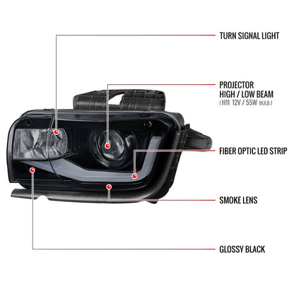 2010-2013 Chevrolet Camaro LED Bar Projector Headlights (Glossy Black Housing/Smoked Lens)