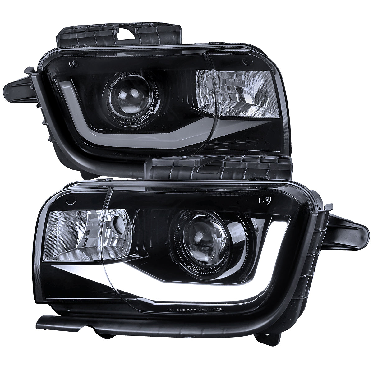 2010-2013 Chevrolet Camaro LED Bar Projector Headlights (Glossy Black Housing/Smoked Lens)