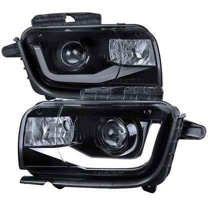 2010-2013 Chevrolet Camaro LED Bar Projector Headlights (Glossy Black Housing/Smoked Lens)