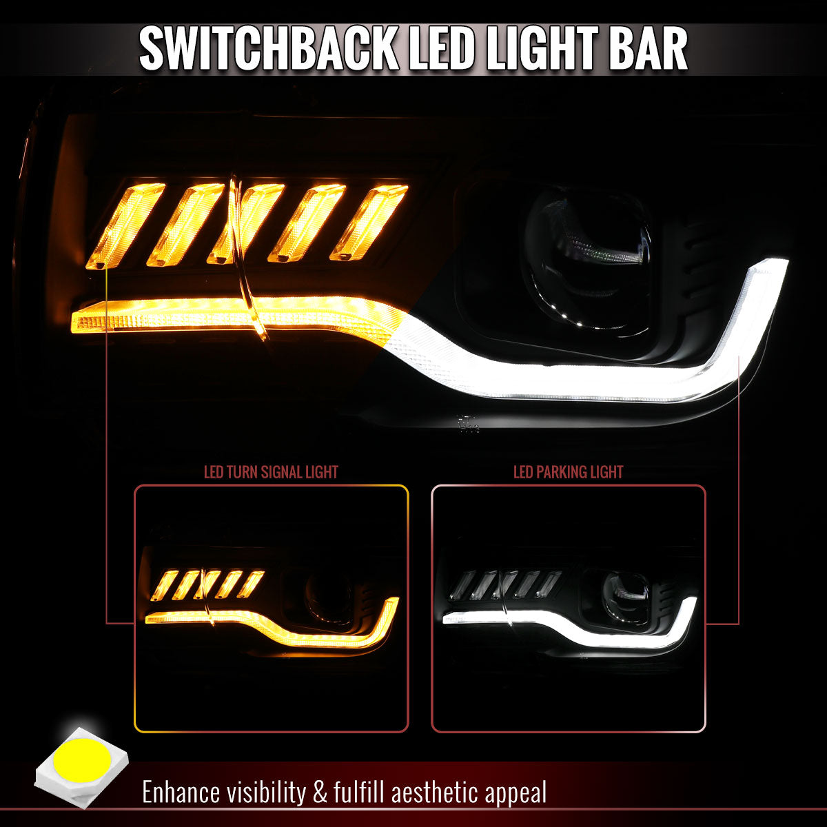 2010-2013 Chevrolet Camaro Projector Headlights w/ Switchback LED DRL (Matte Black Housing / Clear Lens)