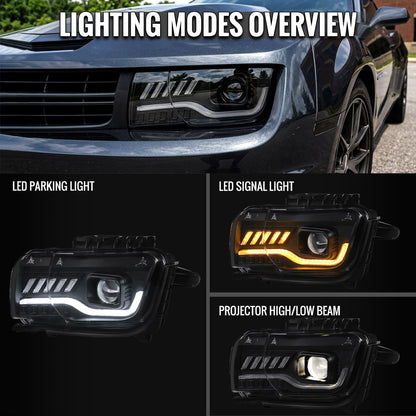 2010-2013 Chevrolet Camaro Projector Headlights w/ Switchback LED DRL (Matte Black Housing / Clear Lens)