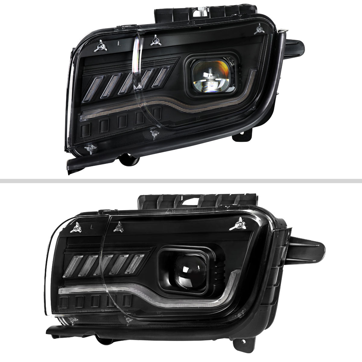 2010-2013 Chevrolet Camaro Projector Headlights w/ Switchback LED DRL (Matte Black Housing / Clear Lens)