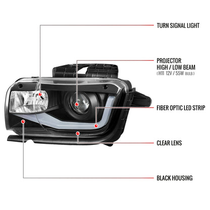 2010-2013 Chevrolet Camaro LED Bar Projector Headlights (Matte Black Housing/Clear Lens)